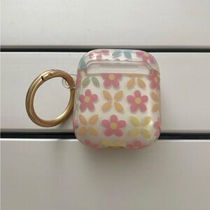 Cute Daisy AirPods Case Cover Gen 1/2 Clear Pastel Floral w/ Gold Keychain